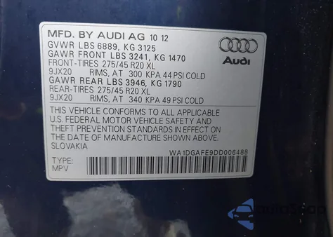 2013 Audi Q7 3.0T S Line Prestige z USA, uszkodzony, nr VIN WA1DGAFE9DD006488